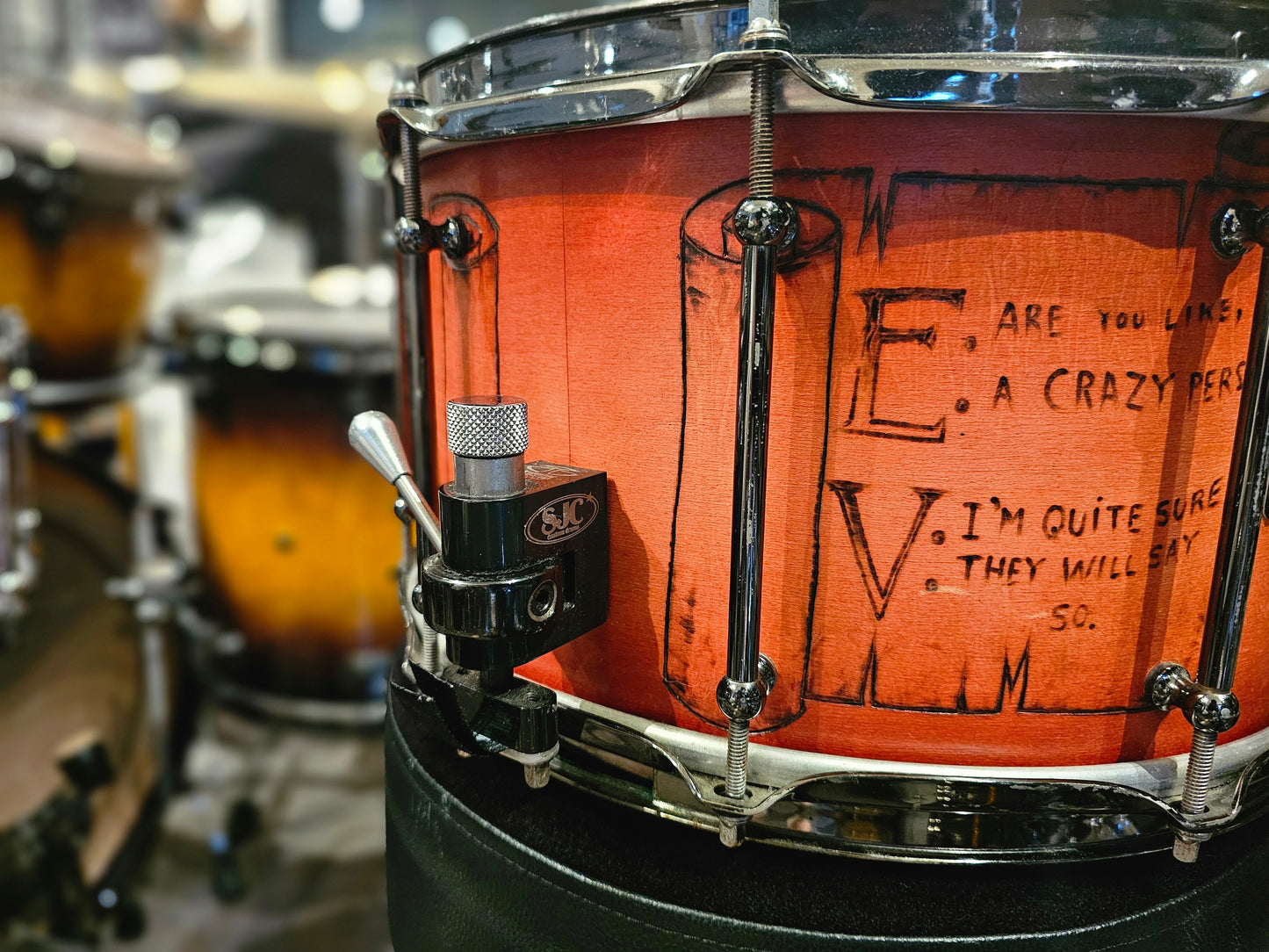 SJC custom V for Vendetta engraved 10-ply Maple 14x8 snare drum