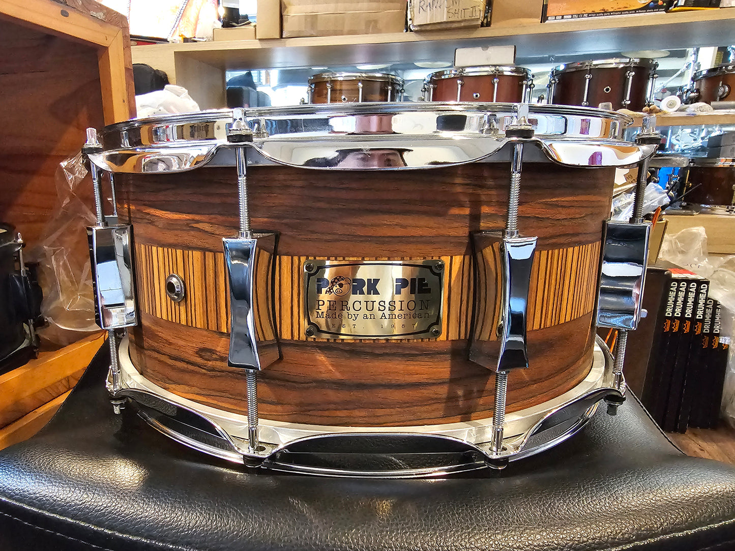 Pork Pie exotic Rosewood Zebrawood 14x6.5 snare drum