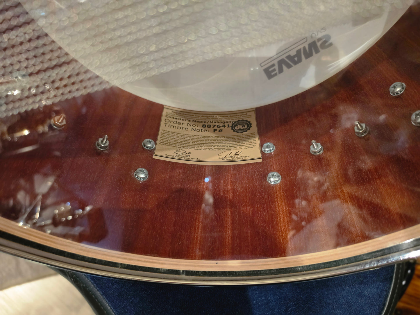 DW Collectors chrome over Maple/Mahogany 14x6.5 snare drum