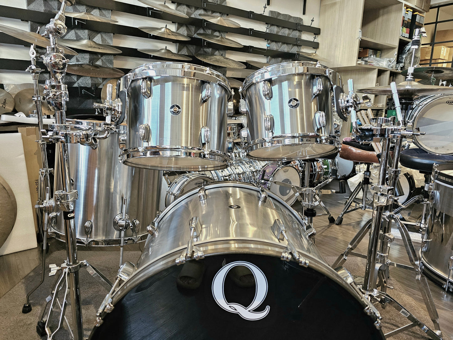 Q Drum Co. Stainless steel + Maple rings 4 pcs. drums kit