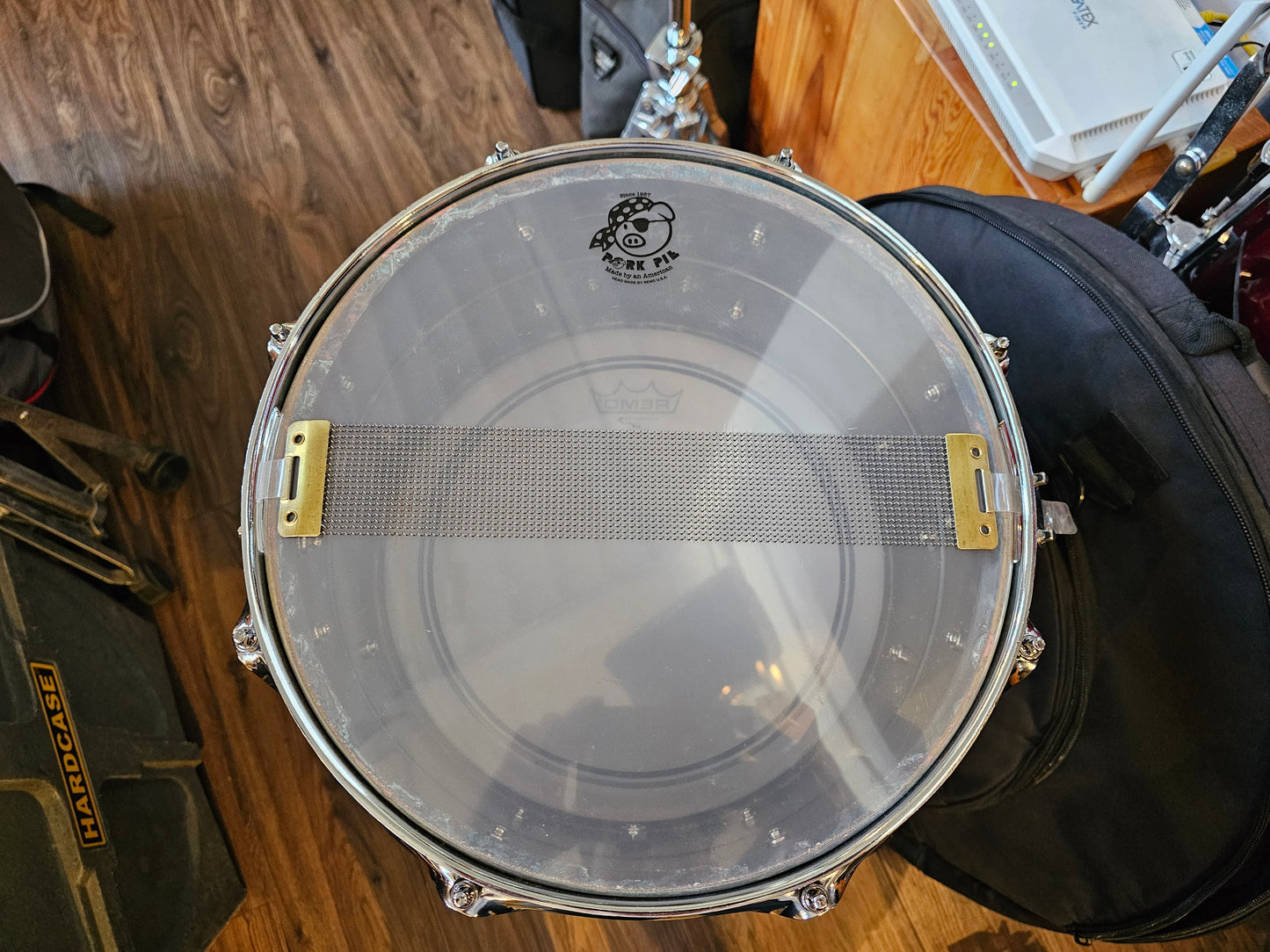 Porkpie Patina brass shell snare drum 13x7