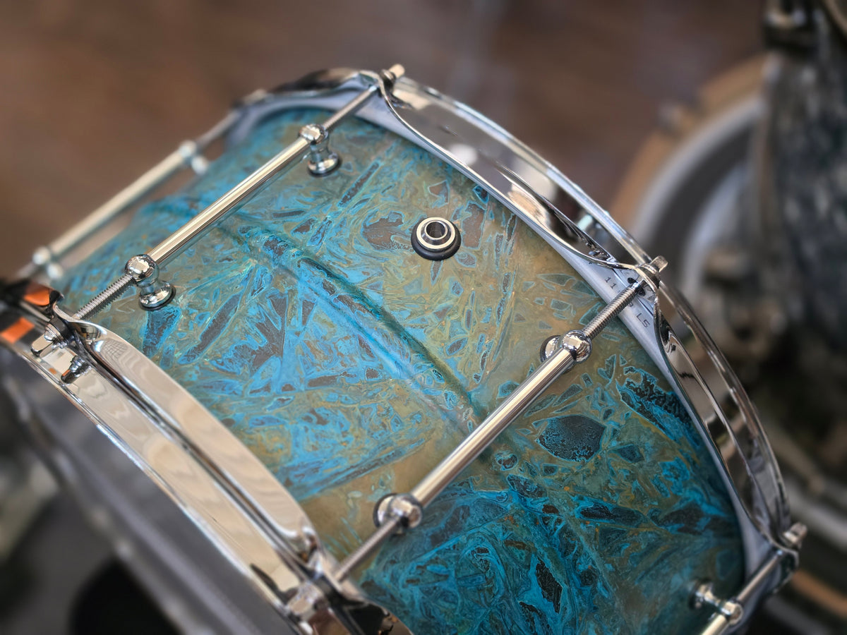 Pork Pie Patina brass 13x7 snare drum
