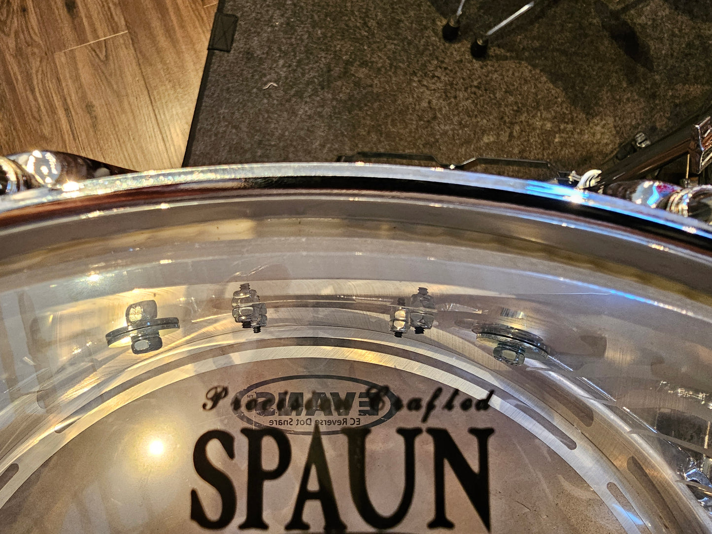 Spaun sandblasted flame acrylic shell snare drum 14x5.5