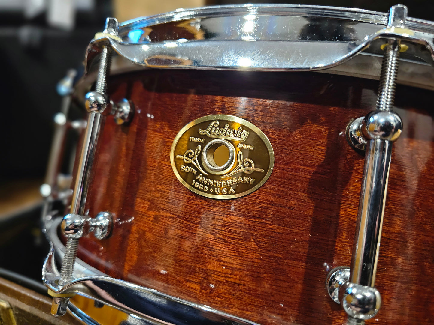Ludwig 90th anniversary exotic 14x5 snare drum w/ leather hard case