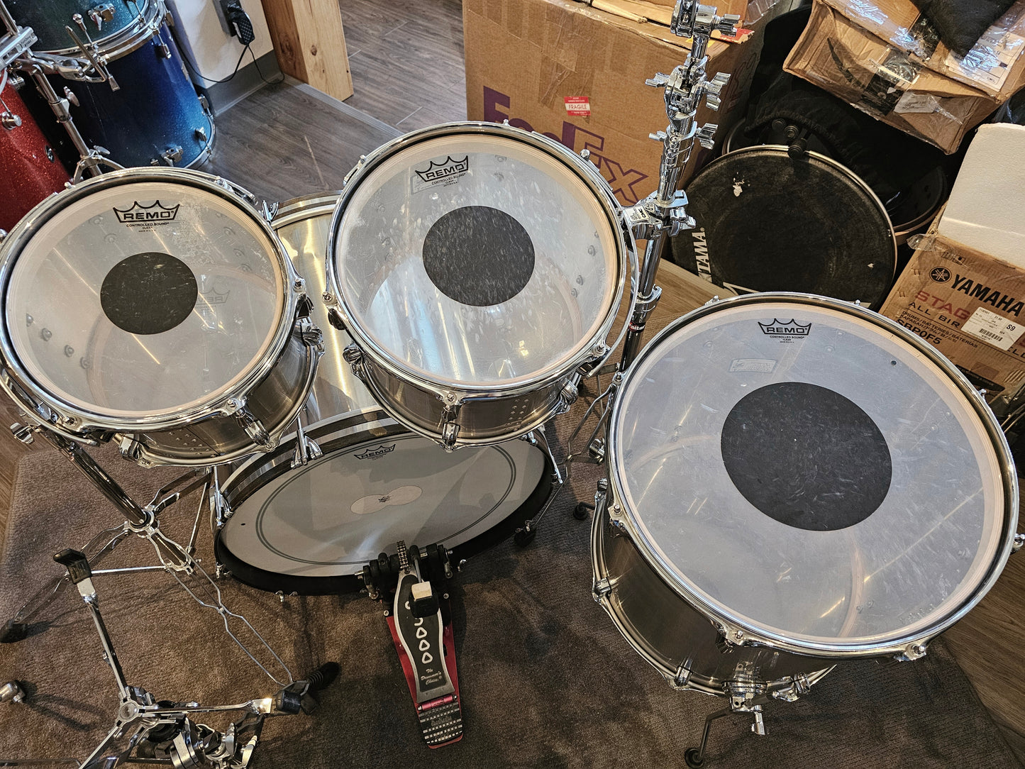 Q Drum Co. Stainless steel + Maple rings 4 pcs. drums kit