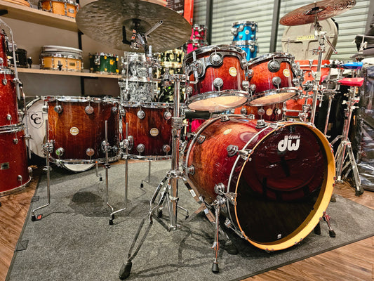 Dw Collectors Exotic Redwood burl Toast burnt specialty lacquer finish pure Maple shell 6 pcs. drums set