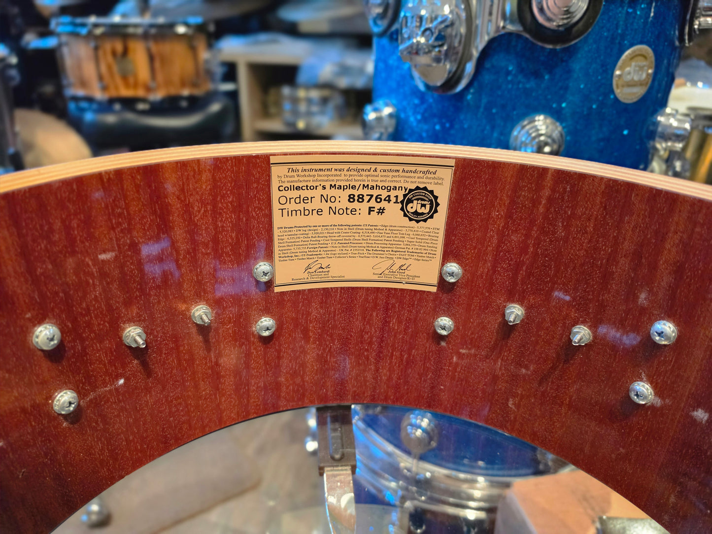 DW Collectors chrome over Maple/Mahogany 14x6.5 snare drum