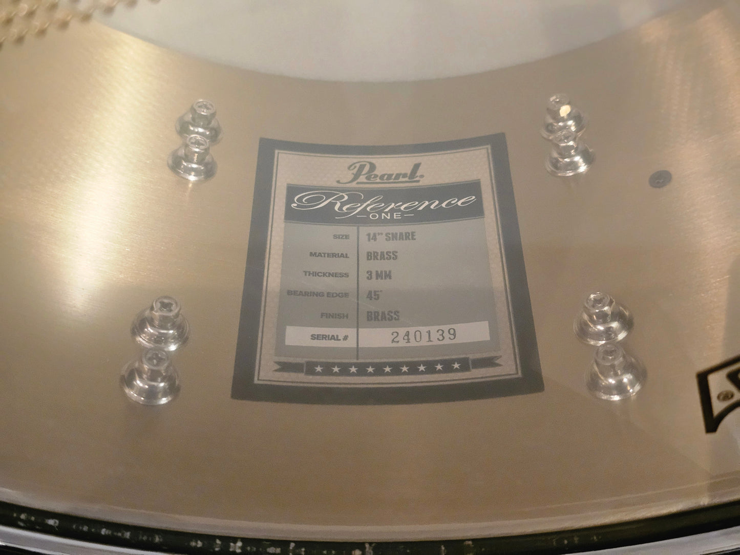 Pearl Reference one brass 14x6.5 snare drum