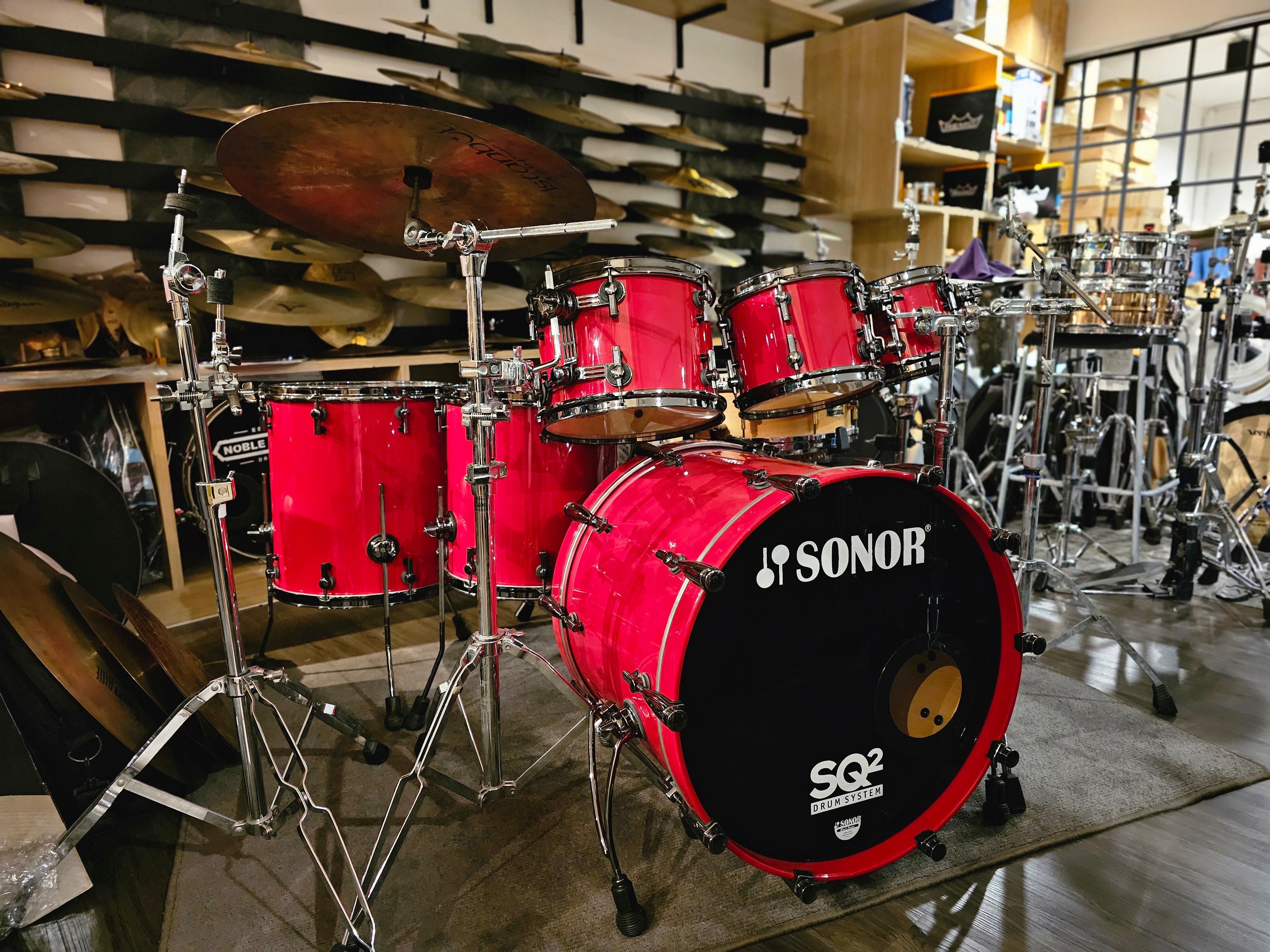 Sonor SQ2 heavy Birch Traffic red hi-gloss 6 pieces drums set – All ...